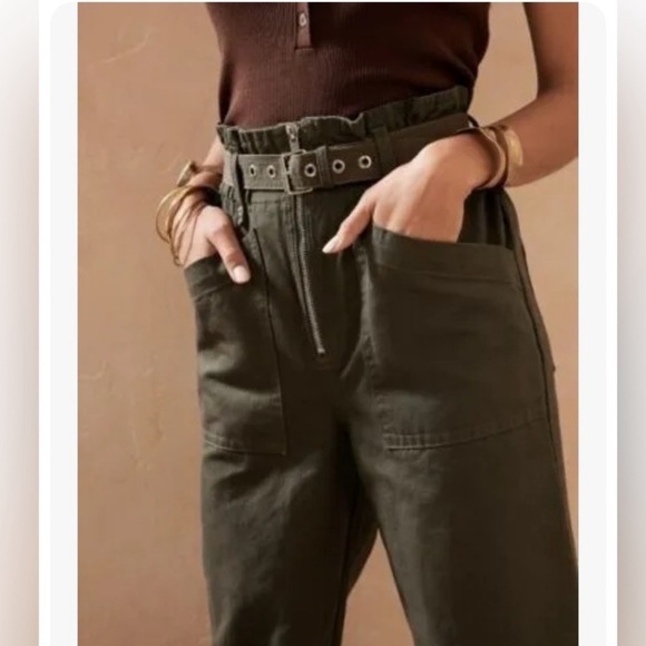 Banana Republic Green Linen Tapered Pants The Paperbag Pant Size 20 - Picture 3 of 15